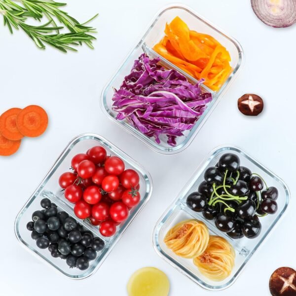 M MCIRCO [5-Pack,36 Oz] Glass Meal Prep Containers 2 Compartments Portion Control with Upgraded Snap Locking Lids Glass Food Storage Containers, Microwave, Oven, Freezer and Dishwasher (4.5 Cups) - Image 6