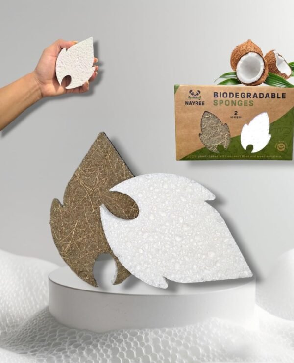 nayree Eco-Friendly 2-Pack Biodegradable Sponges, Compostable Coconut Cellulose Scrubber & Alternative to Steel Wool - High Absorbency, Chemical-Free, Reusable & Reduces Environmental Footprint