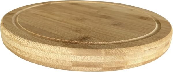 Nature’s Kitchen Thick Round Bamboo Cutting Board Block Serving Tray w Juice Groove for Cutting Chopping Cheese & Charcuterie Board Platter (12 inches) - Image 3