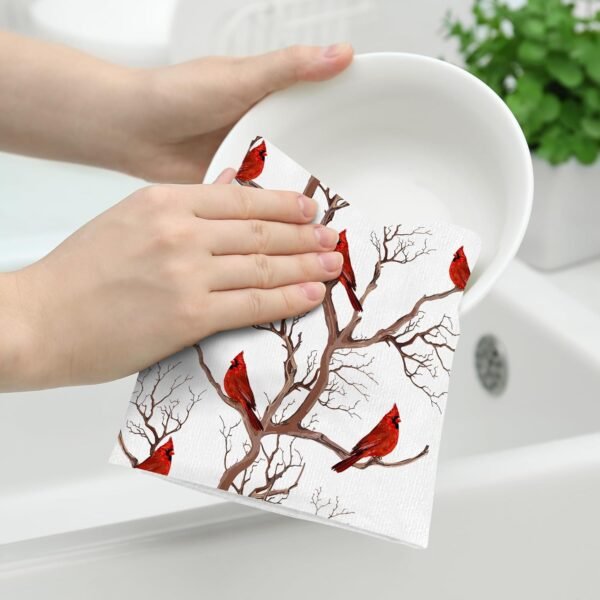 Winter Birds Cardinal Christmas Decor Kitchen Dish Towels Set of 2, Ultra Soft Absorbent Tea Towels Hand Drying Baking Cooking Cloth for Kitchen Decor - Image 3