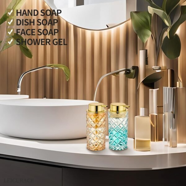 Glass Foam Soap Dispenser, Refillable Foaming Dispenser with Gold Pump, Foam Hand Soap Dispenser for Bathroom Kitchen, Modern Home Bathroom Decor （Foam Type/Clear） A35-1 - Image 6