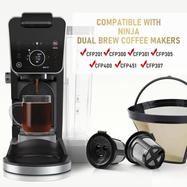 Feilifan Reusable Coffee Filter and K Cup Reusable Pod for Ninja Dual Brew Coffee Maker, Replacement Parts Compatible with Ninja CFP201 CFP300 CFP301 CFP305 CFP400 CFP451 (3 Pack) - Image 2