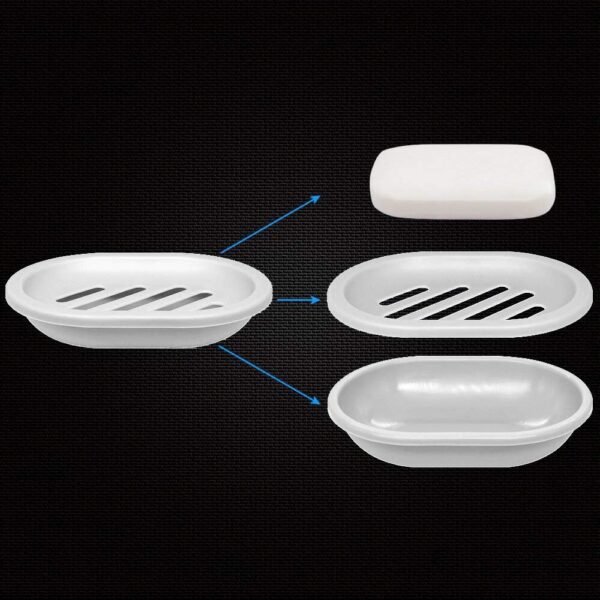 Soap Dish with Water Drainage Design for Drying and Saving Soap, Bathroom Kitchen Sponges Holder (White - Oval) 2 Pack - Image 7