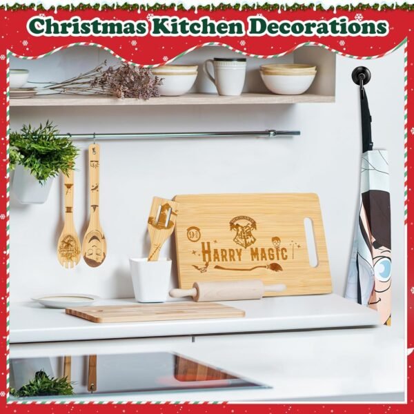 Harry Magic Kitchen Accessories, Unique Harry Gifts for Women Adult, Bamboo Cutting Board Set with Spoons and Apron Bamboo Cooking utensils, Christmas Gifts for Cooking Lovers - Image 5