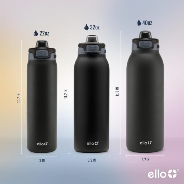 Ello Pop & Fill Stainless Steel Water Bottle with Quick Fill Technology, Double Walled Vacuum Insulated Metal, Leak Proof Locking Lid, Sip & Chug, BPA Free, Holiday Gift for Him Her, 22oz, 32oz, 40oz - Image 6
