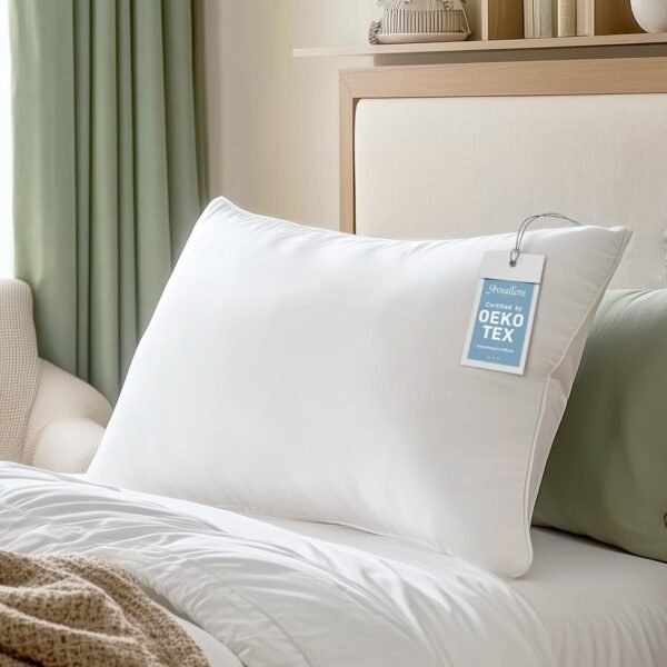 Hypoallergenic Bamboo Viscose Soft Pillow with Down Alternative Filling, Standard/Queen Size, Breathable Luxury Hotel Quality for All Sleeper, Oeko-Tex Certified, Machine Washable