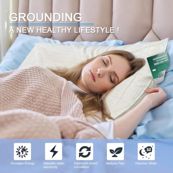 Grounding Pillowcase with 15ft Grounding Cord Conductive Silver Fiber Grounding Pillowcase for Better Sleep Reduce Pain (Black, 20x30in) - Image 2