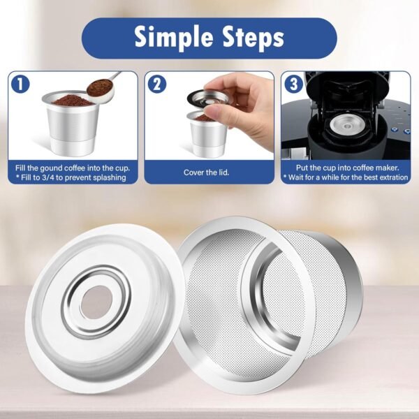2 Pack Stainless Steel K Cup Reusable Coffee Pods Compatible with kuerig 1.0 Coffee Maker, K Cup Filters Refillable Coffee Pods Coffee Filters - Image 5