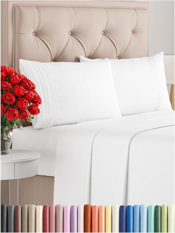 King Size 4 Piece Sheet Set - Comfy Breathable & Cooling Sheets - Hotel Luxury Bed Sheets for Women & Men - Deep Pockets, Easy-Fit, Extra Soft and Wrinkle Free Sheets - White Oeko-Tex Bed Sheet Set