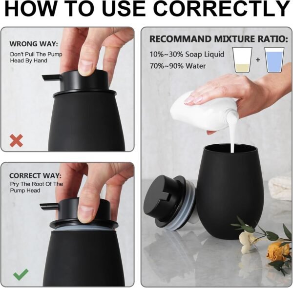Foaming Soap Dispenser, 2 Pack Black Foam Hand Soap Dispenser Bathroom, 16 Oz Glass Dish Foaming Pump Bottle for Kitchen, Refillable Modern Foamy Dispensers Bottles Containers - Image 7