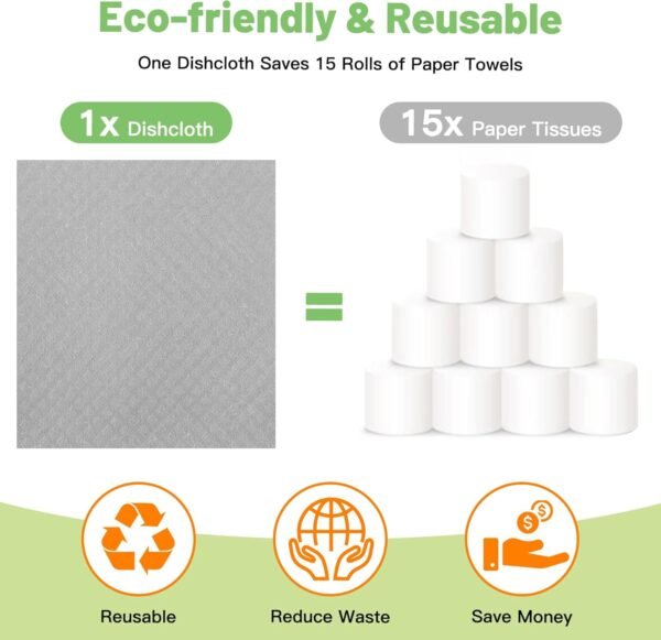 15 Pack Swedish Dishcloths for Kitchen, Ultra Absorbent Swedish Dish Towels for Washing Dishes, Non-Scratch Reusable Paper Towels, Biodegradable Cellulose Sponge Cloths,Gray - Image 6