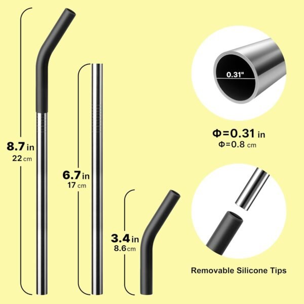 Replacement Straw Fit for 6 oz, 8 oz, 10 oz, 12 oz Tumbler-4-Pack Tumbler Straws Short Stainless Steel Straws with Silicone Tips, BPA Free - Image 3