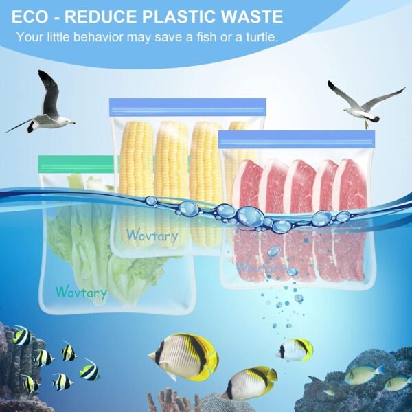 Dishwasher Safe Reusable Gallon Freezer Bags-7 Pack,Reusable Silicone Storage Bags BPA Free, Extra Thick Leakproof & Plastic Free Bags For Meat Fruit Vegetables - Image 6