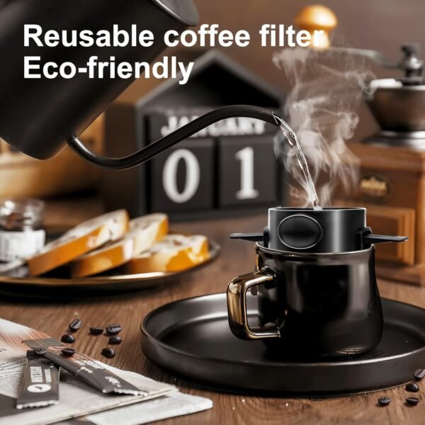 Pour Over Coffee Dripper, Reusable Stainless Steel Pour Over Coffee Filters, Easy to Clean Camping Coffee Filter, Portable Collapsible Coffee Maker, Paperless Travel Coffee Makers - Image 7