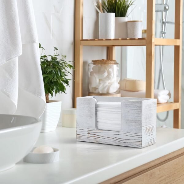 Paper Towel Dispenser Countertop, Wooden Bathroom Paper Towel Holder, Rustic White Napkin Holder for Kitchen, Countertop Multifold C-Fold, Z-Fold, Trifold Paper Hand Towel Dispenser for Toilet - Image 5
