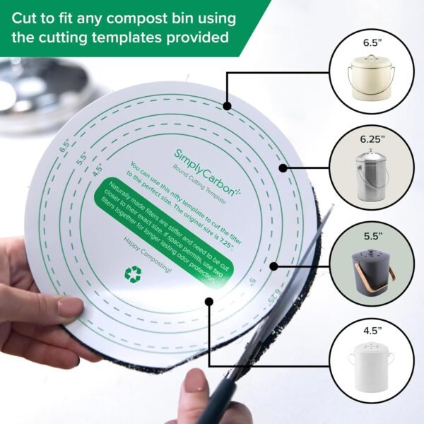 Biodegradable Natural Filter - 2 Years Supply for Kitchen Compost Bins - Longer Lasting Activated Charcoal - Universal Size Fits All Compost Bins up to 7.25" Filter Size - Replacement Set of 12 - Image 4