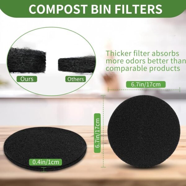 6.7 inch Compost Filters for Countertop Bin Charcoal Filter for Kitchen Compost Bin Pail Replacement Filter Carbon Filters Round Charcoal Filters for Compost Bucket 6 Pack - Image 3