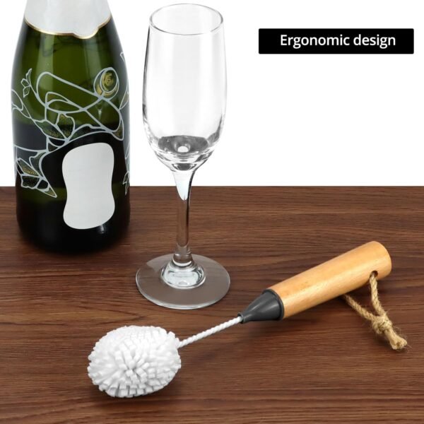 QWORK Whiskey Tasting Glass Brush - 3-Pack Natural Beech Wood Grips Foam Brush Cleaning Brushes - Image 5