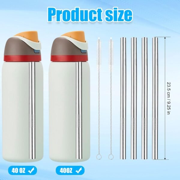 4pcs Metal Water Bottle Straws, Stainless Steel Straws Replacement Reusable Tumbler Straws with 2 Straw Cleaners Brushes Bottle Accessories Parts for Owala 40oz - Image 2