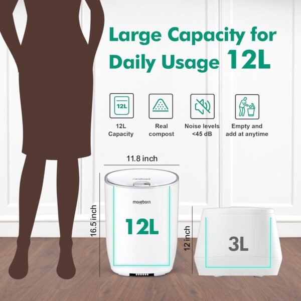 Moreborn by Neakasa 12L Larger Capacity Electric Composter for Kitchen, Smart Odorless Food Waste Compost Machine, Turn Food Waste Into Organic Fertilizer for Plants, Indoor Compost Bin - Image 6