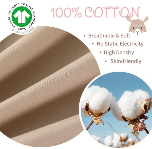 Simple&Opulence 100% Organic Cotton Sheet Set for Kids Teens, 4 Pieces Soft Bed Sheets Boy Girl Warm Adorable - Alpaca, Queen - Image 3