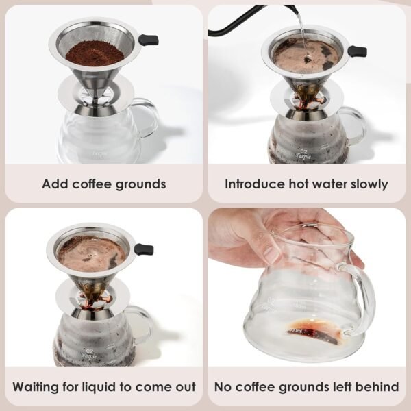 Pour over Coffee Filter, Drip Coffee Pour over, Reusable Coffee Filters, Pour over Coffee Maker, Slow Drip Pouring Coffee Maker for 1-2 Cups - Image 7