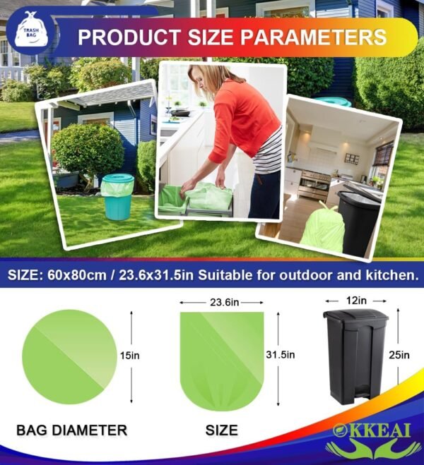OKKEAI Large Garbage Bags 13 Gallon Tall Kitchen Green Trash Bags 49 Liter Bin Liners for Lawn Yard,Home,Office,60 Counts (Fits 10-15 Gallon Bins) - Image 2