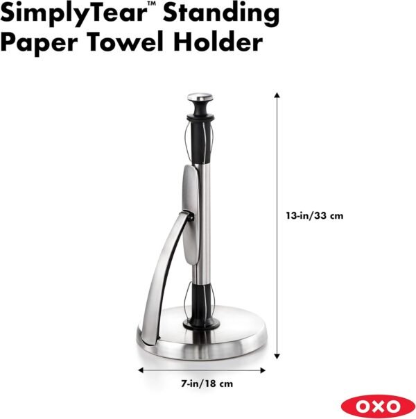 OXO Good Grips SimplyTear Paper Towel Holder - Stainless Steel (Silver & Black) - Image 2