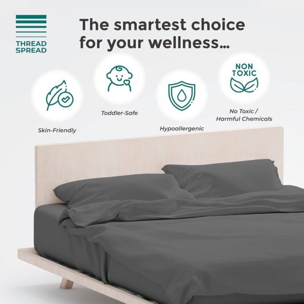 THREAD SPREAD 100% Organic Cotton Pillowcases - Soft and Crisp, Cooling Percale Weave, Breathable Pillow Covers, Set of 2 (King Size, Dark Gray) - Image 4