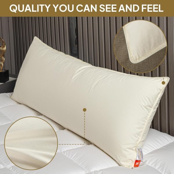 Goose Down Body Pillow, Firm Body Pillows for Sleeping, Large Long Bed Pillow for Adults Side Sleepers, Breathable Full Body Pillow for Bed with 100% Organic Cotton Downproof Shell (White 20" X 60") - Image 5
