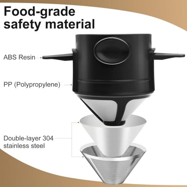 Pour Over Coffee Dripper, Reusable Stainless Steel Pour Over Coffee Filters, Easy to Clean Camping Coffee Filter, Portable Collapsible Coffee Maker, Paperless Travel Coffee Makers - Image 5