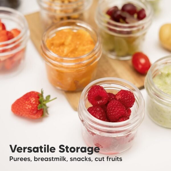 KeaBabies 12pk 4oz Glass Baby Food Containers - Leak-Proof, Microwavable Small Baby Glass Jars with Lids, Baby Food Storage Containers, Baby Snack Containers, BPA-Free Baby Food Jars (Nord) - Image 8