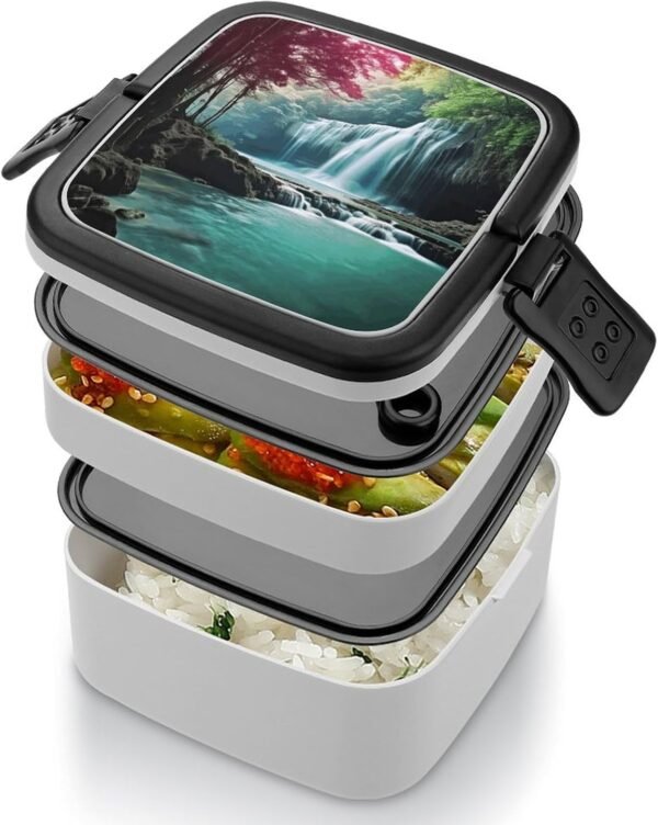 Bento Box with Compartments Waterfall Natural Landscape Print Stackable Bento Lunch Box Food Container for to Work, Sports, Camping And Travel, style - Image 4