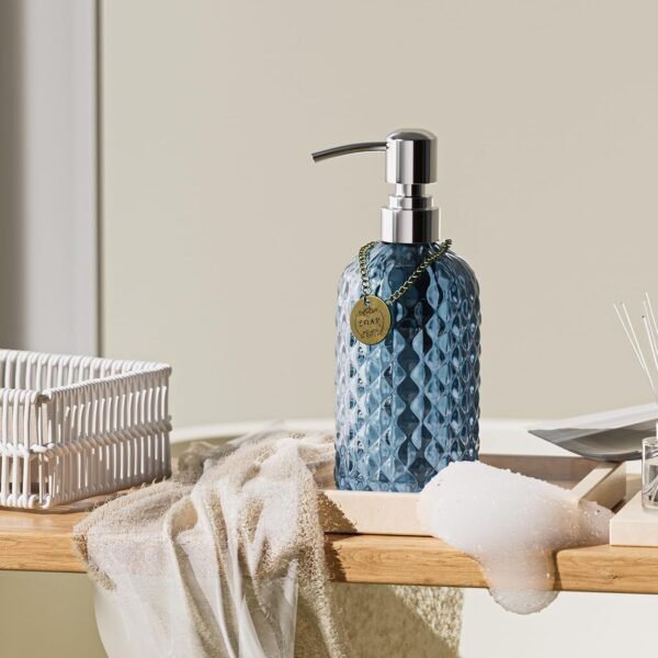 12oz Kitchen Glass Soap Bottle, Bathroom Soap Dispenser, 304 Rustproof Stainless Steel Pump, Refillable Liquid Glass Soap Dispenser Hand sanitizer Dispenser(Blue Grey) - Image 6