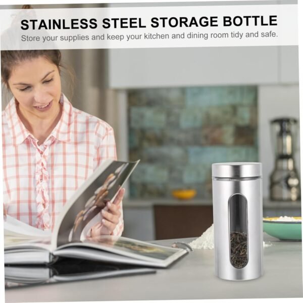 Ciieeo 1pc Stainless Steel Storage Tank Food Containers with Lids Food Storage Container Canister with Window Carafe with Lid Tea Coffee Sugar Canisters Tea Canister Kitchen Silver Glass - Image 7
