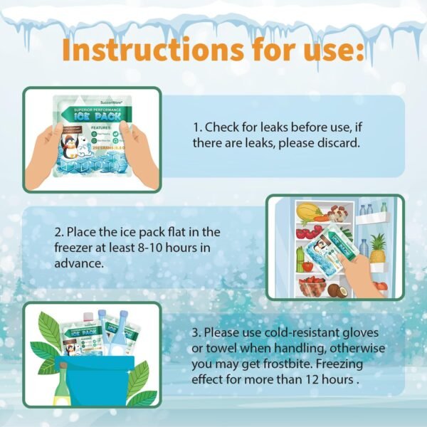 5 Packs Reusable Ice Packs for Lunch Boxes - 12+ Hour Cooling Ice Gel Pack for Camping, Beach, Office - Ice Packs for Cooler Bag, Cooler Backpacks - Image 7