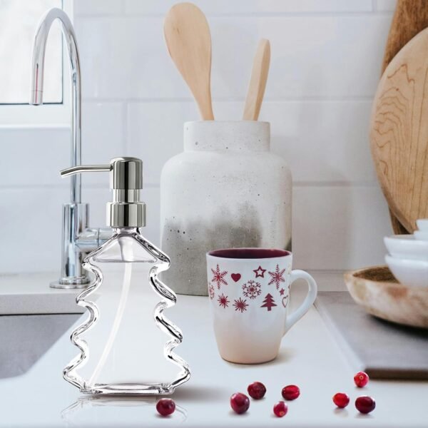Christmas Soap Dispenser 2PCS Clear Glass Hand Soap Dispenser for Bathroom, Kitchen Sink, Dish Soap Dispenser with Pump, Decoration - Image 4