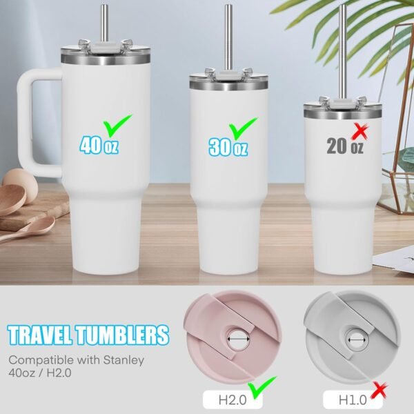 FYY Reusable Straws for Stanley 40 oz 30 oz Cup Tumbler - 4 Pack Stainless Steel Metal Drinking Straw with Cleaning Brush, 12 inch Long, 0.35 inch Wide Straws for Stanley Accessories - Image 3