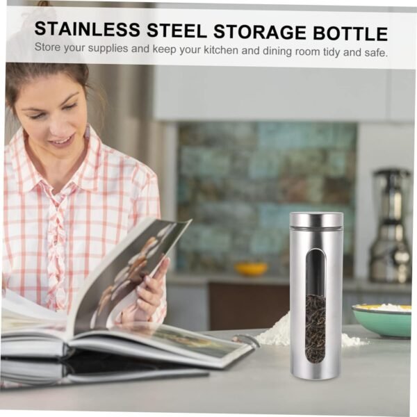 MAGICLULU 1pc Stainless Steel Storage Tank Tea Canister Storage Jars Food Sugar Jar Waste Paper Bin Leakproof Storage Container Tinplate Biscuit Boxes Coffee Jar Spice Bottle Silver Glass - Image 4