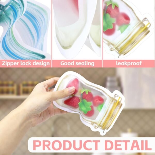 30 PCS Multi-Size Mason Jar Bottle Pattern Zipper Bags,Reusable Airtight Seal Leak-Proof Portable Food Snack Save Storage Pouch Bag for Travel Picnic Camping and Kids - Image 3