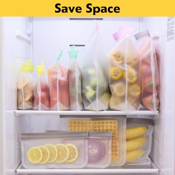 Reusable Food Storage Bags, Freezer Safe Reusable Sandwich Bags Containers, BPA FREE Reusable Snack Bags for Kids Adults, Kitchen Fridge Organization (20 Pack-8 Gallon 6 Sandwich 6 Snack) - Image 5