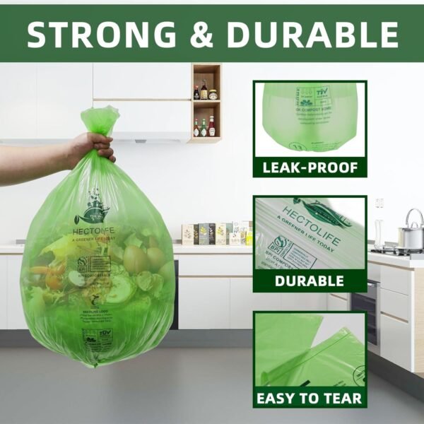 13 Gallon Compostable Trash Bags，200 Count，Kitchen Food Scrap Waste Bag, ASTM D6400, US BPI and Europe OK Compost Home Certified - Image 4