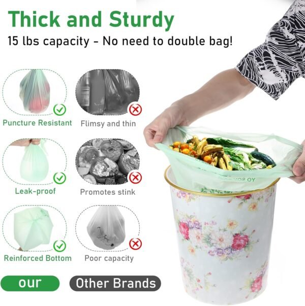 100 Count 2.8 Gallon Compostable Small Trash Bags with Handles, 10 lb Capacity, Ideal for Kitchen, Office, Bathroom, and More - Image 3