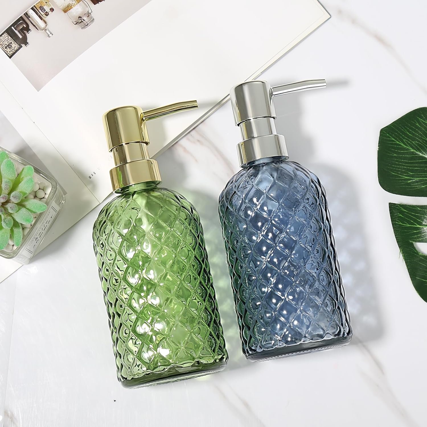 Hand Soap Dispenser, Bathroom Glass Soap Dispenser, 16 Oz Blue Dish Soap Dispenser for Kitchen with Sliver Plastic Pump, Refillable Liquid Lotion Bottle Container, Modern Bathroom Accessories - Image 7