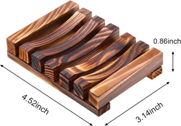 Honoson 5 Pieces Wooden Soap Dish Holder Tray, Wood Soap Holder, Bar Soap Holder for Shower, Soap Tray Self Draining, Soap Saver for Shower, Bathroom, Kitchen - Image 2