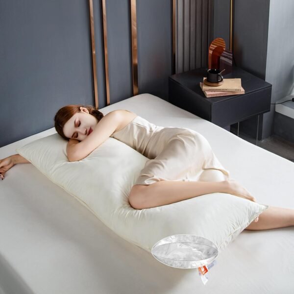 Goose Down Body Pillow, Firm Body Pillows for Sleeping, Large Long Bed Pillow for Adults Side Sleepers, Breathable Full Body Pillow for Bed with 100% Organic Cotton Downproof Shell (White 20" X 60")