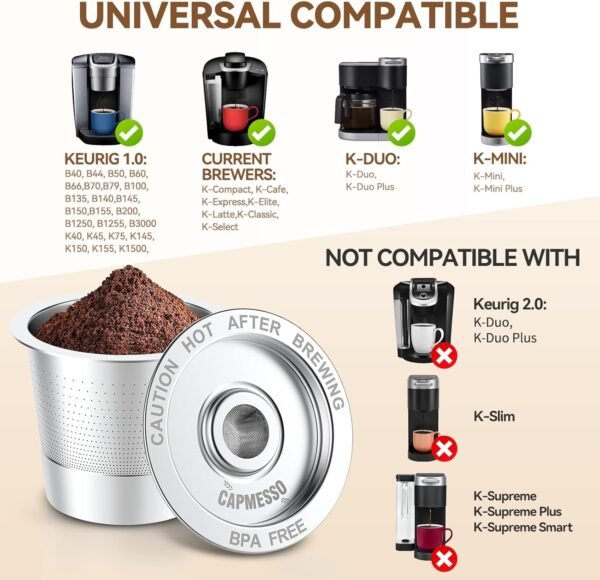 CAPMESSO Reusable K Cups for Keurig 1.0: Stainless Steel Coffee Pod Metal Refillable K Cup - Universal Coffee Filters for Keurig 1.0 Coffee Maker, Eco-Friendly, Innovative Design - Image 5