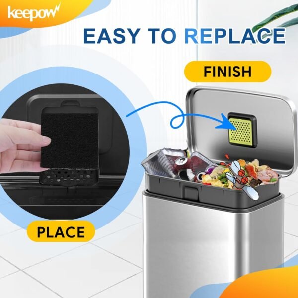 KEEPOW 8 Pack Trash Can Deodorizer Compatible with EKO Trash Can, Activated Charcoal Odor Absorber for Trash Can and Compost Bin, Garbage Can Deodorizer for Indoor Kitchen Compost Bucket (Square) - Image 4