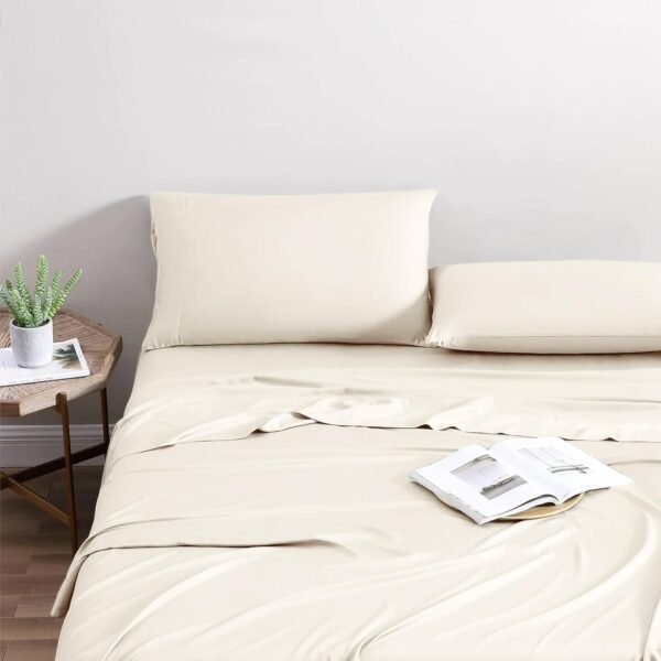 Mayfair Linen 100% Viscose Derived from Bamboo Sheets Full - 4 Piece Bamboo Viscose Sheets for Full Size Bed, Silky Soft, Organic Cooling Sheet Set, Fits Upto 18" Deep Pocket - Ivory Luxury Sheet