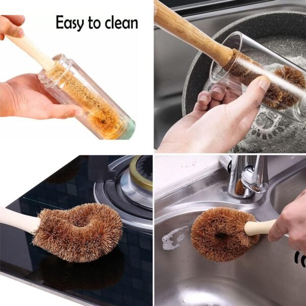 Kitchen Scrub Brush Set, Household Cleaning Brushes, Natural Cleaning Brushes for Dish/Bottle/Vegetable/Pan/Pot, Scrubber with Wooden Handle and Coconut Fibers Bristles .Pack of 2 - Image 5